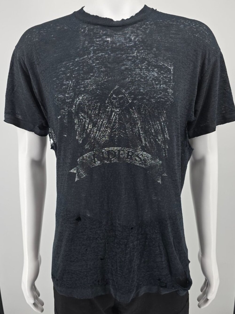 Vintage 1980s Thrashed/Destroyed Winged Grim Reaper "Riders" Biker T-Shirt (L)